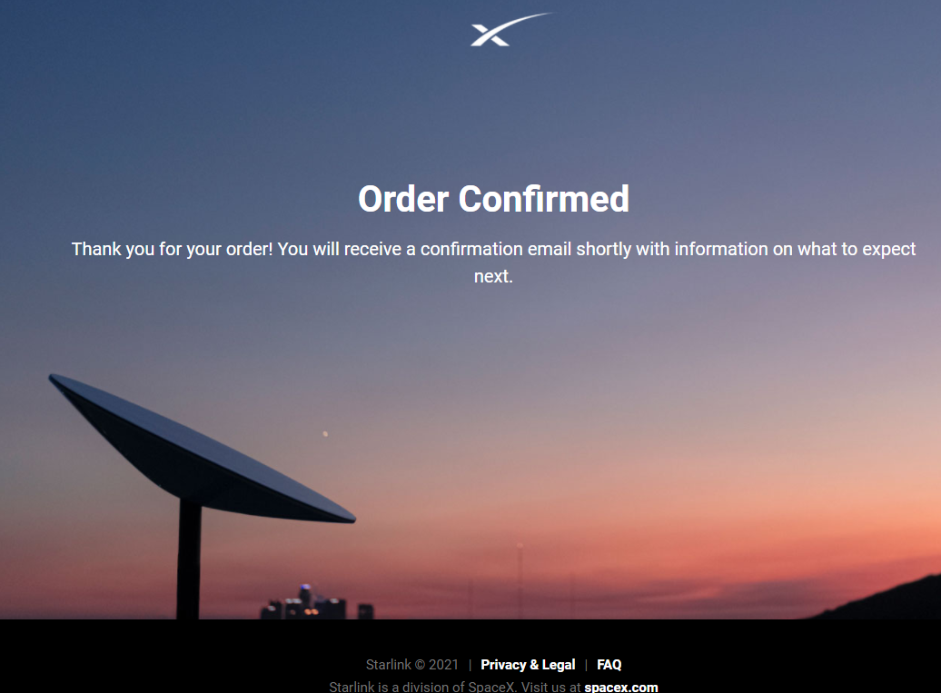 SpaceX Starlink Internet Ordered